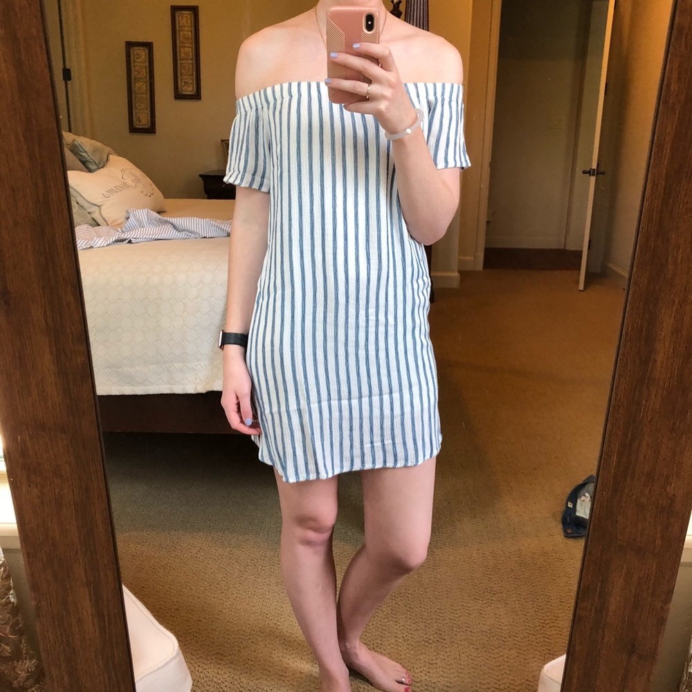 DONATING TMRW Off the shoulder striped dress